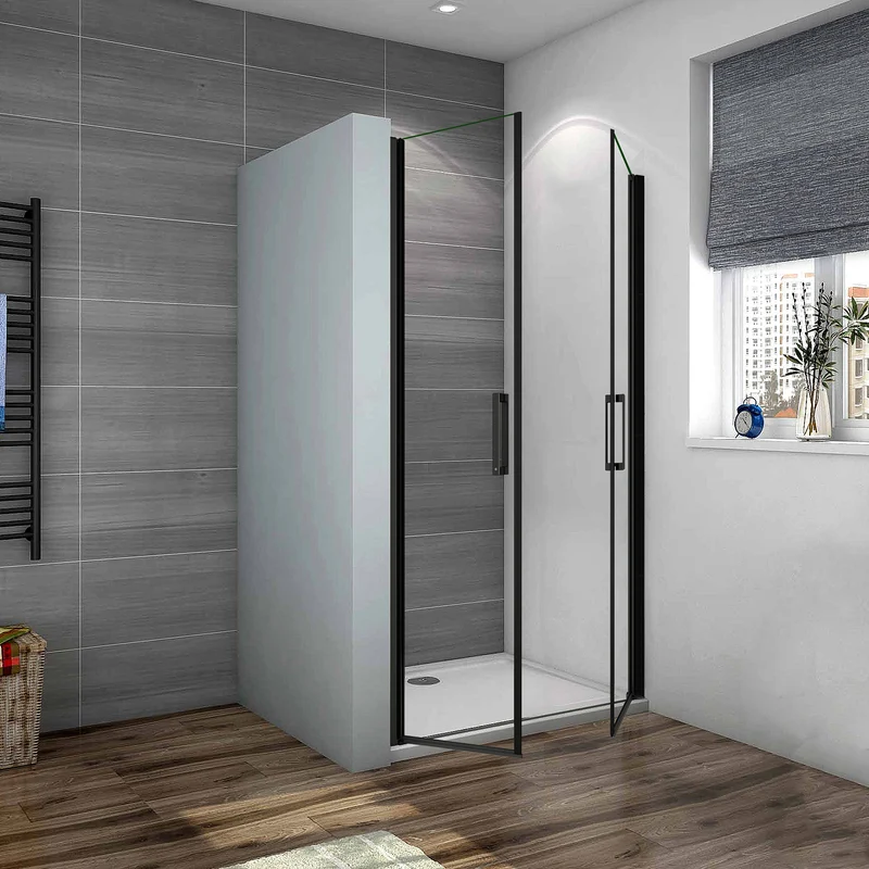 Océan Porte de douche battante noire 80 / 90 / 100x200cm profité noir et 8mm anti-calcaire