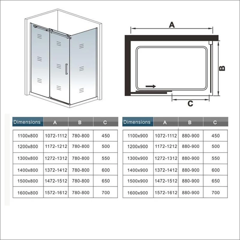 Océan Cabine de douche 110-140 x 70-90 x195cm porte de douche coulissante en verre anti-calcaire