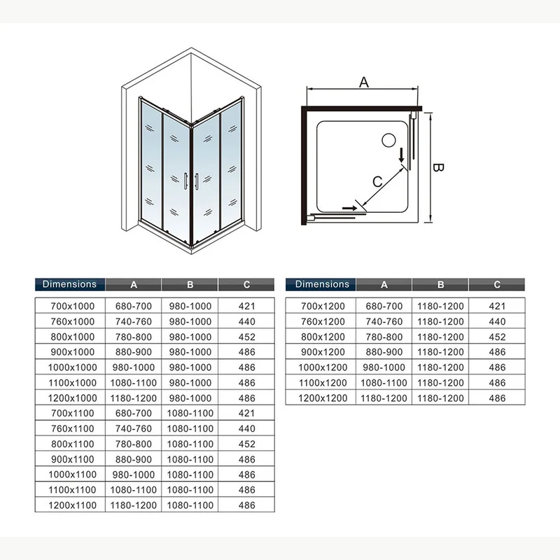 Cabine de douche 195cm en 6mm verre anticalcaire porte de douche coulissante l'accès d'angle