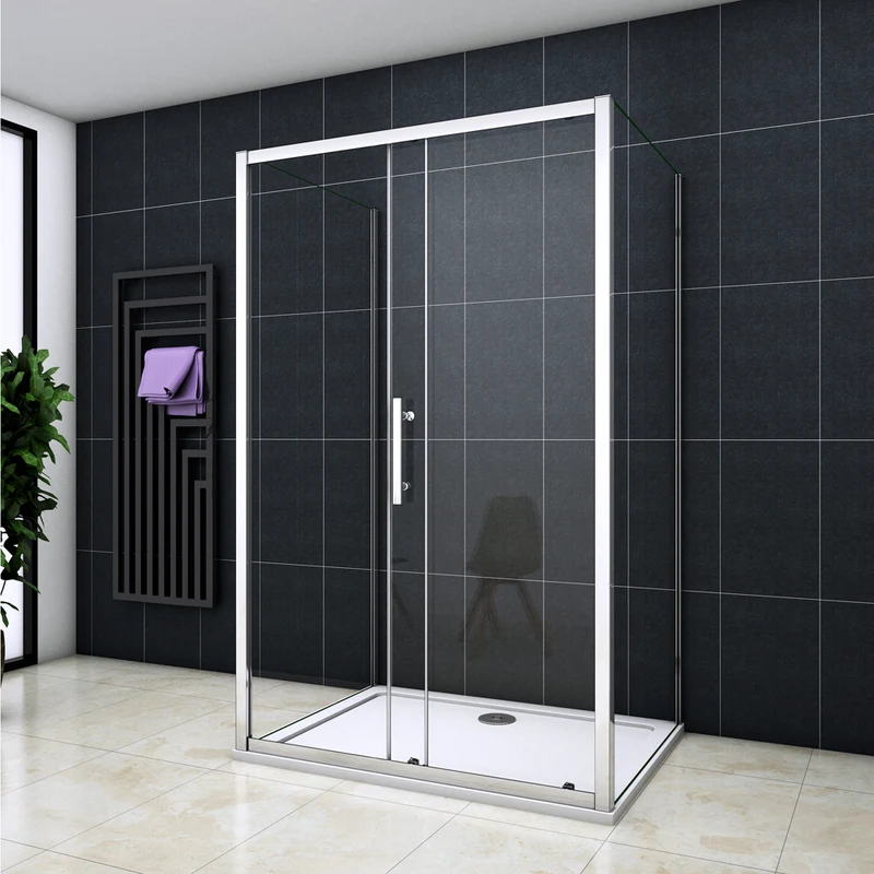 Cabine de douche en forme U une porte de douche coulissante et 2 parois laterales Océan