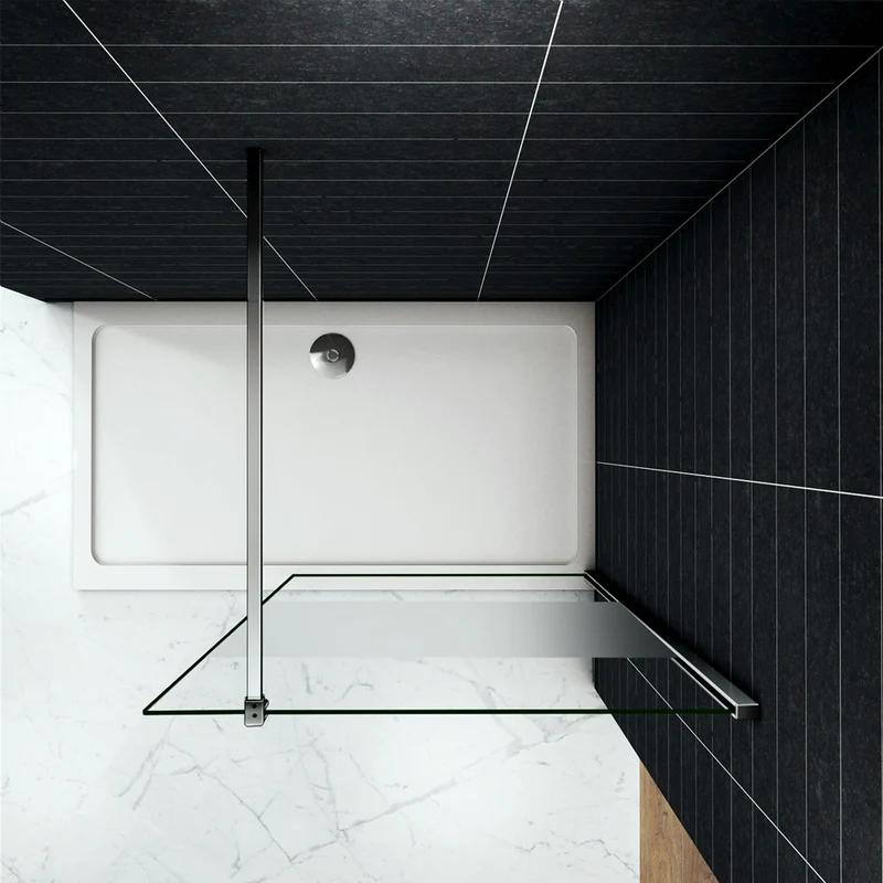 Paroi de douche en 8mm verre anticalcaire et sablé au milieu livré avec une barre carrée 90cm
