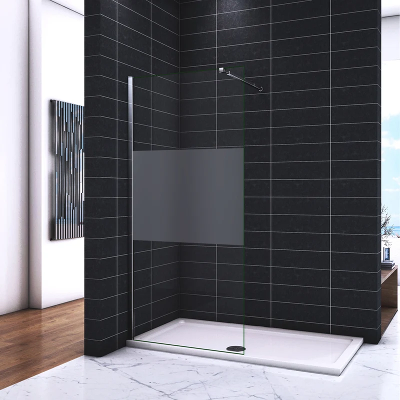 Paroi de douche 90 / 100 / 110 / 120 / 140 x200cm en 8mm verre anticalcaire et sablé au milieu livré avec une barre 73-120cm