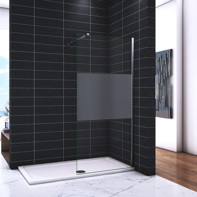 Paroi de douche 90 / 100 / 110 / 120 / 140 x200cm en 8mm verre anticalcaire et sablé au milieu livré avec une barre 73-120cm