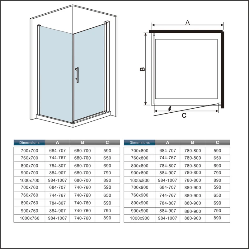 Cabine de douche 187 / 197cm en 6mm verre anticalcaire modèle de Vécoutis