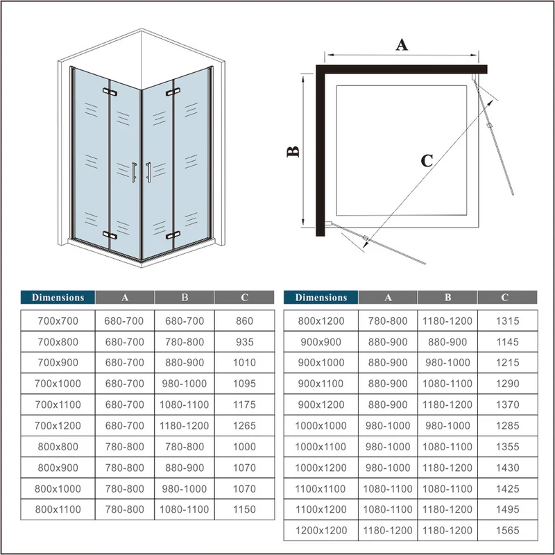 Océan Cabine de douche 195cm en 6mm verre anticalcaire insinstallation en angle modèle de Litens
