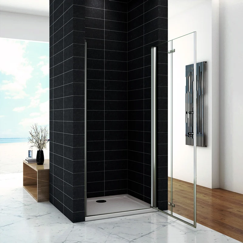 Porte de douche pivotante et pliante 195cm en 6mm verre anticalcaire insinstallation en niche modèle de Liten