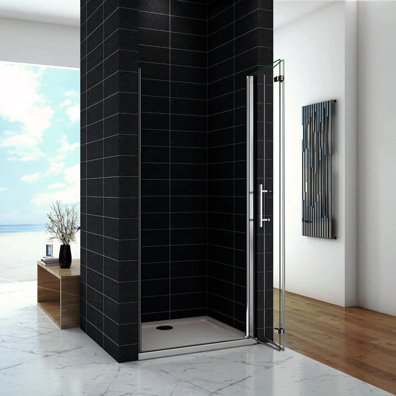 Porte de douche pivotante et pliante 195cm en 6mm verre anticalcaire insinstallation en niche modèle de Liten
