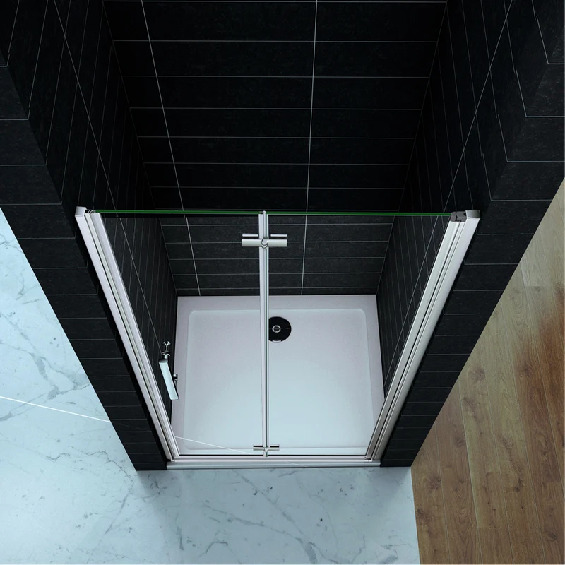 Porte de douche pivotante et pliante 195cm en 6mm verre anticalcaire insinstallation en niche modèle de Liten