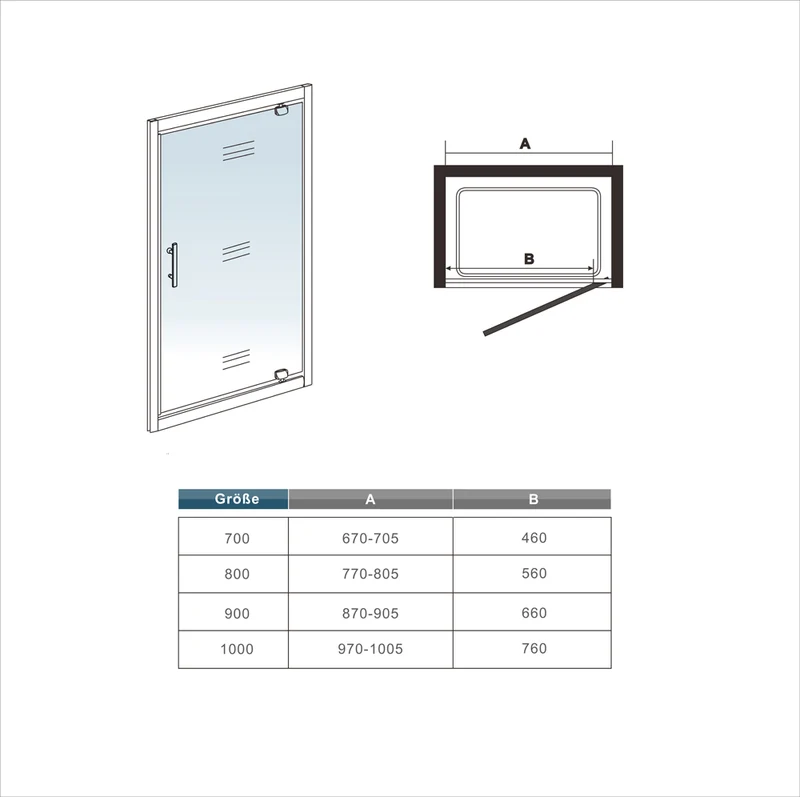 Porte de douche 76 / 80 / 90 x185cm en 6mm verre securit insinstallation en angle modèle d'Ansa