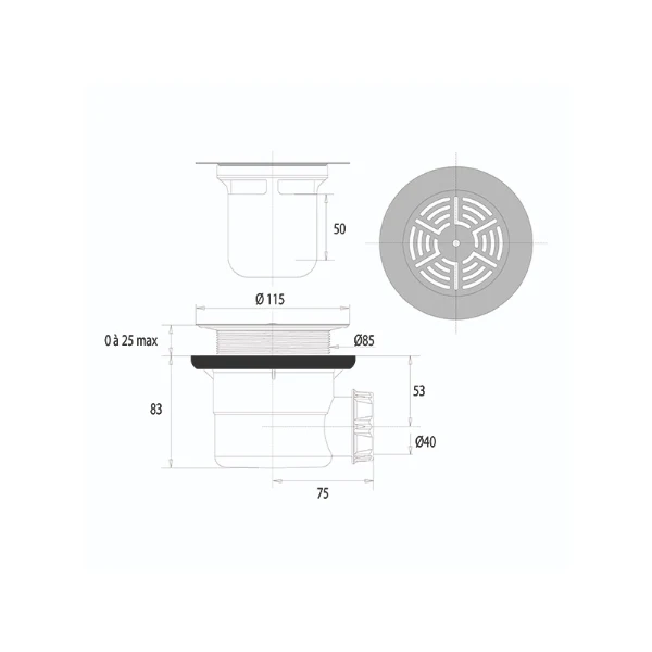 Bonde de douche NF diamètre 90