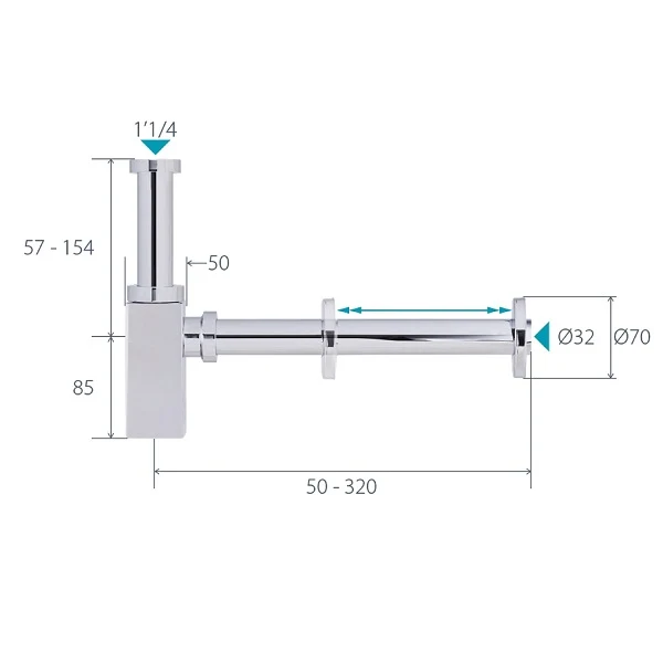 Siphon de lavabo carré en laiton