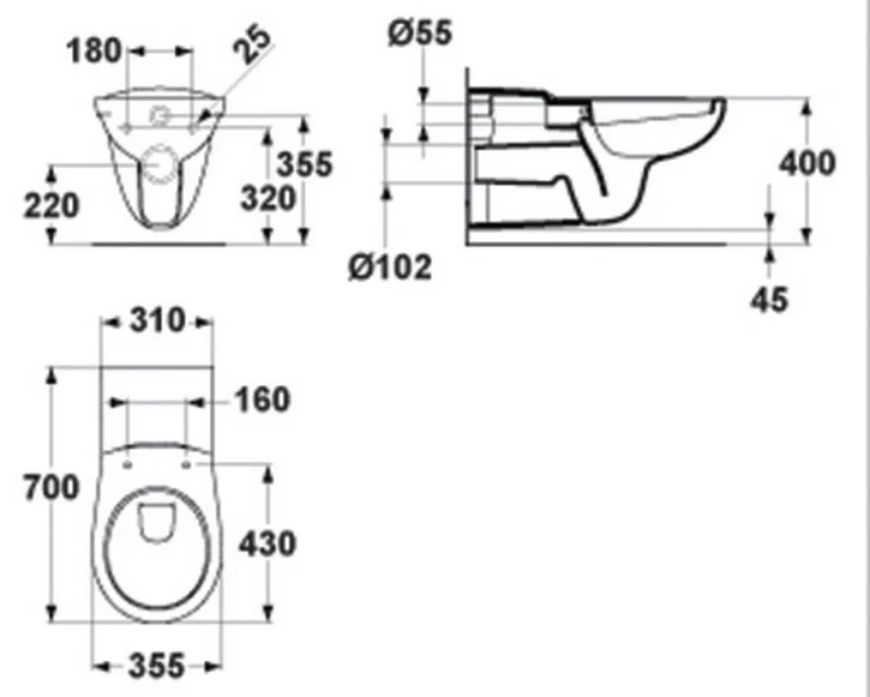 Cuvette WC MATURA indépendante suspendue avec sortie horizontale, blanc réf. P243001 PORCHER