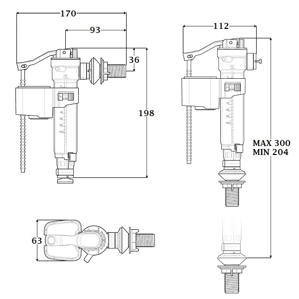 Robinet flotteur WC vertical ou latéral