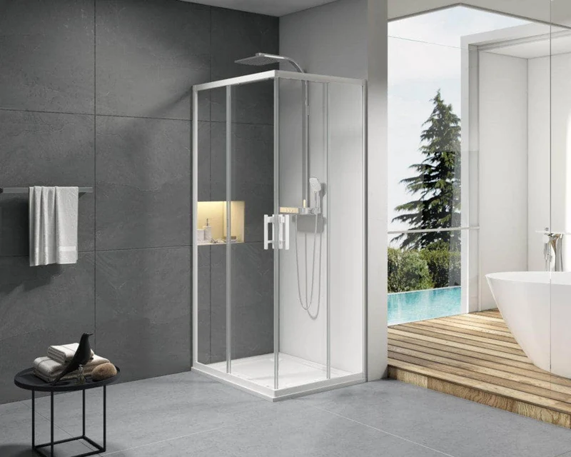 Paroi de douche Alterna Concerto accès en angle un côté réversible longueur 70 cm profilé blanc verre transparent ALTERNA