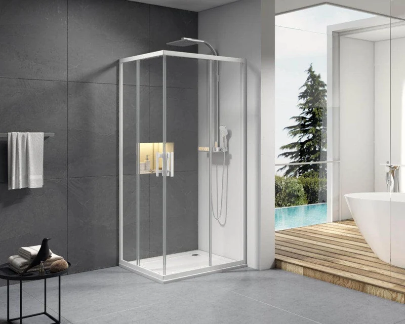 Paroi de douche Alterna Concerto accès en angle un côté réversible longueur 70 cm profilé blanc verre transparent ALTERNA
