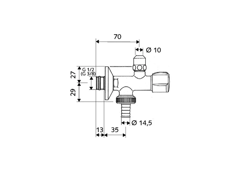 Robinet équerre 15 x 21 chromé double tige SCHELL ref 038370699