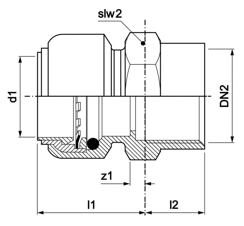 Manchon T270G instantané tectite femelle-femelle D16-15x21 pour tube cuivre PER et PB réf 4751114