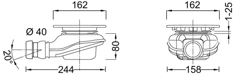 Bonde-siphon sortie horizontale D90mm capot carré chromé réf E78260CP JACOB DELAFON