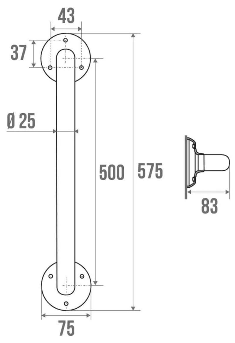 Barre de relèvement longueur de 50 cm D 25 mm laiton chromé réf. 002905