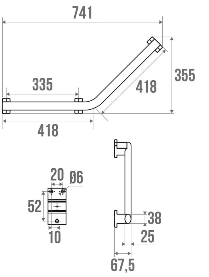 Barre coudée 135 degrés Arsis, 400 x 400 mm, Aluminium Anodisé, 3 PF réf. 049635 PELLET