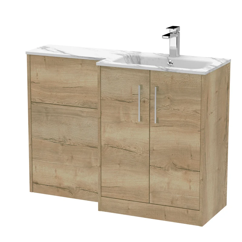 Juno 1100mm Basin & WC Combination Unit With Right Hand Marble Stone Basin - Autumn Oak Woodgrain