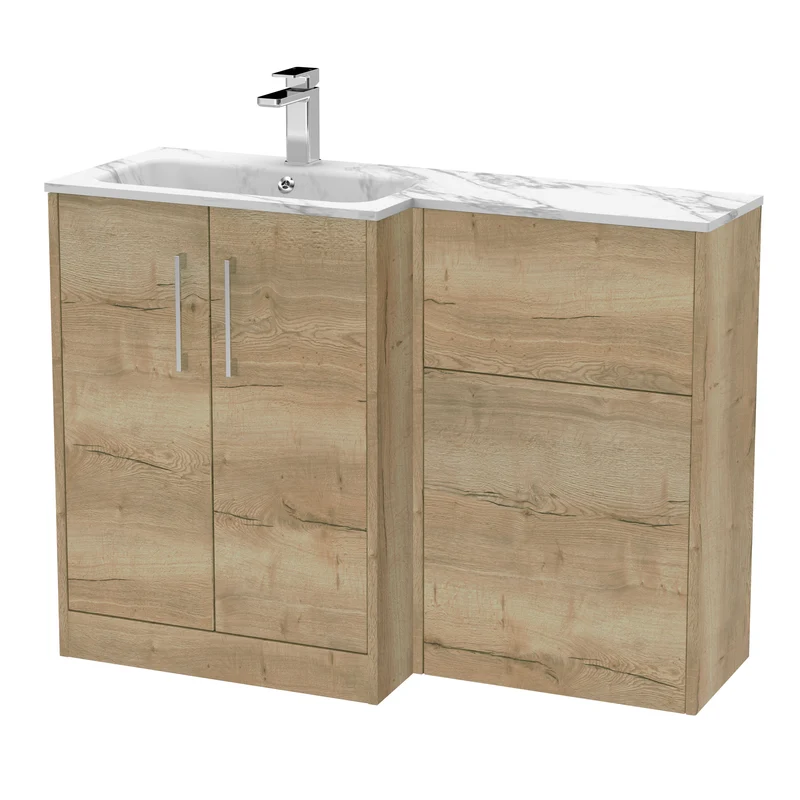 Juno 1100mm Basin & WC Combination Unit With Left Hand Marble Stone Basin - Autumn Oak Woodgrain