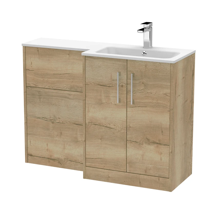 Juno 1100mm Basin & WC Combination Unit With Right Hand White Stone Basin - Autumn Oak Woodgrain
