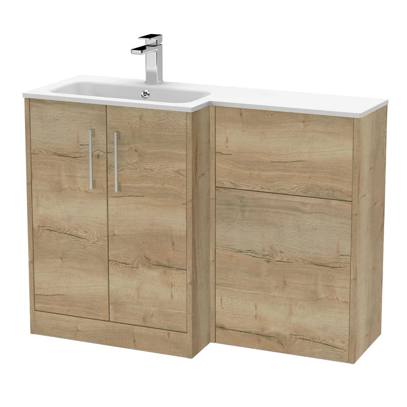 Juno 1100mm Basin & WC Combination Unit With Left Hand White Stone Basin - Autumn Oak Woodgrain