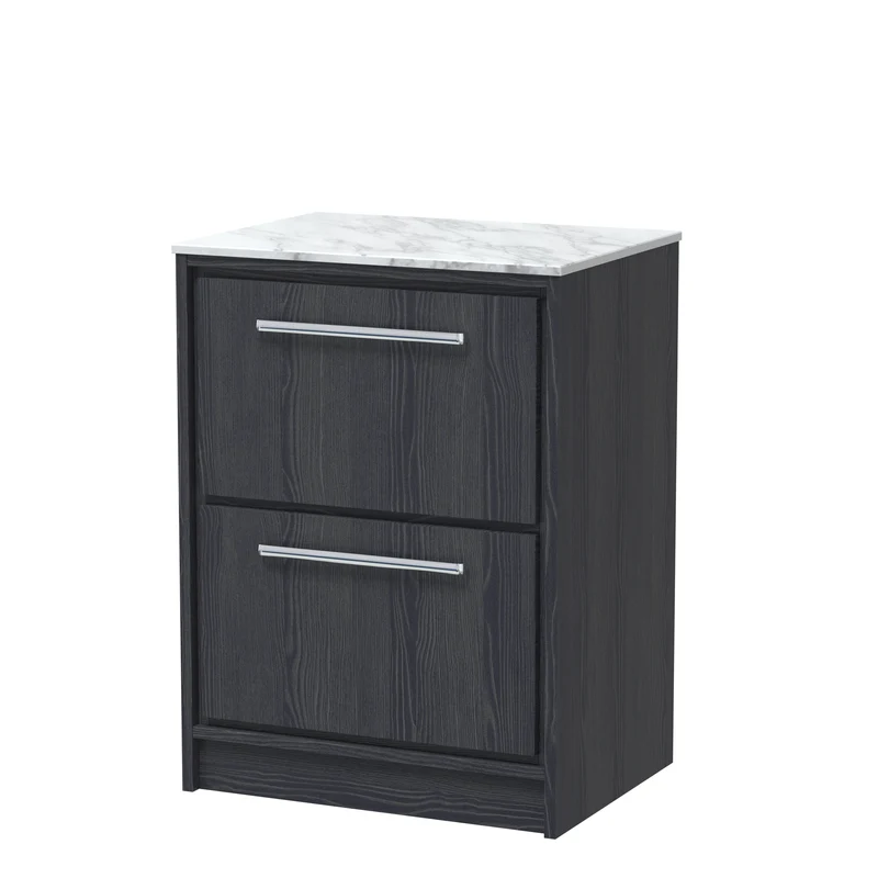 Lille 600mm Floor Standing 2 Drawer Vanity Unit & Carrera Marble Worktop - Graphite Grey Woodgrain