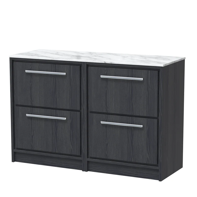 Lille 1200mm Floor Standing 4 Drawer Vanity Unit & Carrera Marble Worktop - Graphite Grey Woodgrain