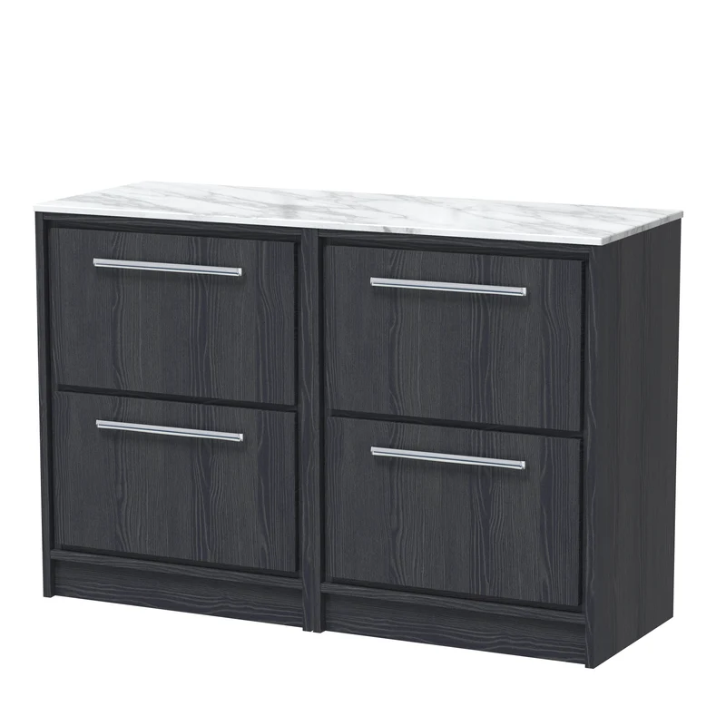 Lille 1200mm Floor Standing 4 Drawer Vanity Unit & Carrera Marble Worktop - Graphite Grey Woodgrain