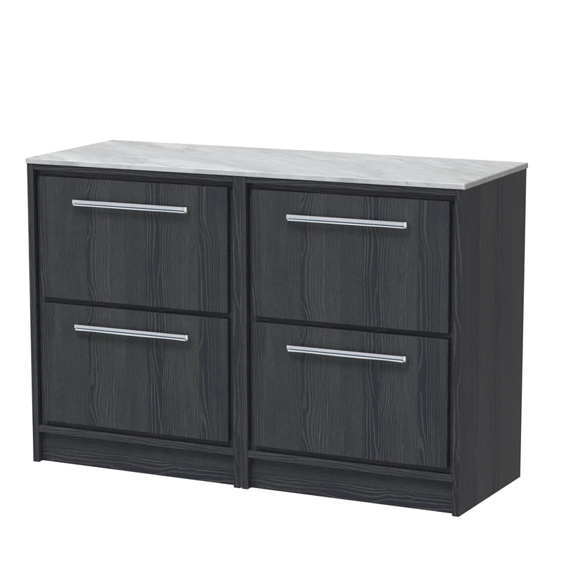 Lille 1200mm Floor Standing 4 Drawer Vanity Unit & Grey Marble Worktop - Graphite Grey Woodgrain