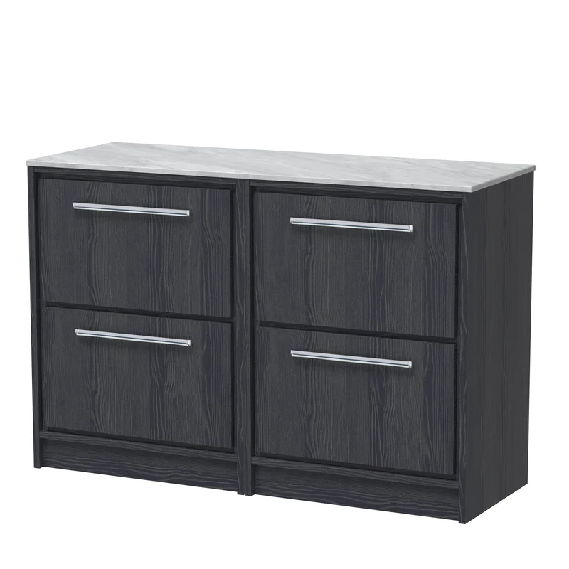 Lille 1200mm Floor Standing 4 Drawer Vanity Unit & Grey Marble Worktop - Graphite Grey Woodgrain