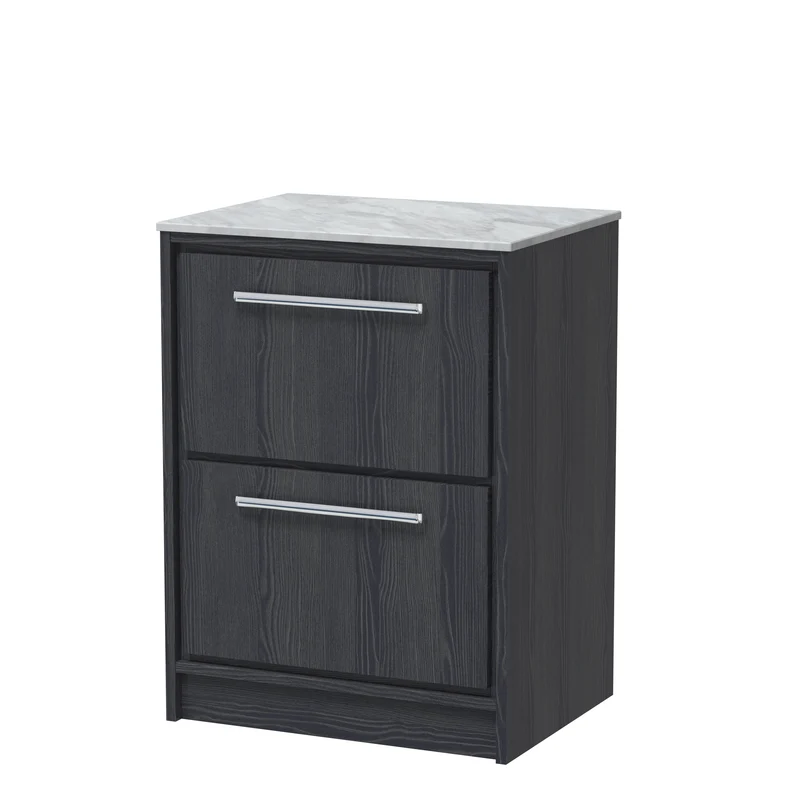 Lille 600mm Floor Standing 2 Drawer Vanity Unit & Grey Marble Worktop - Graphite Grey Woodgrain
