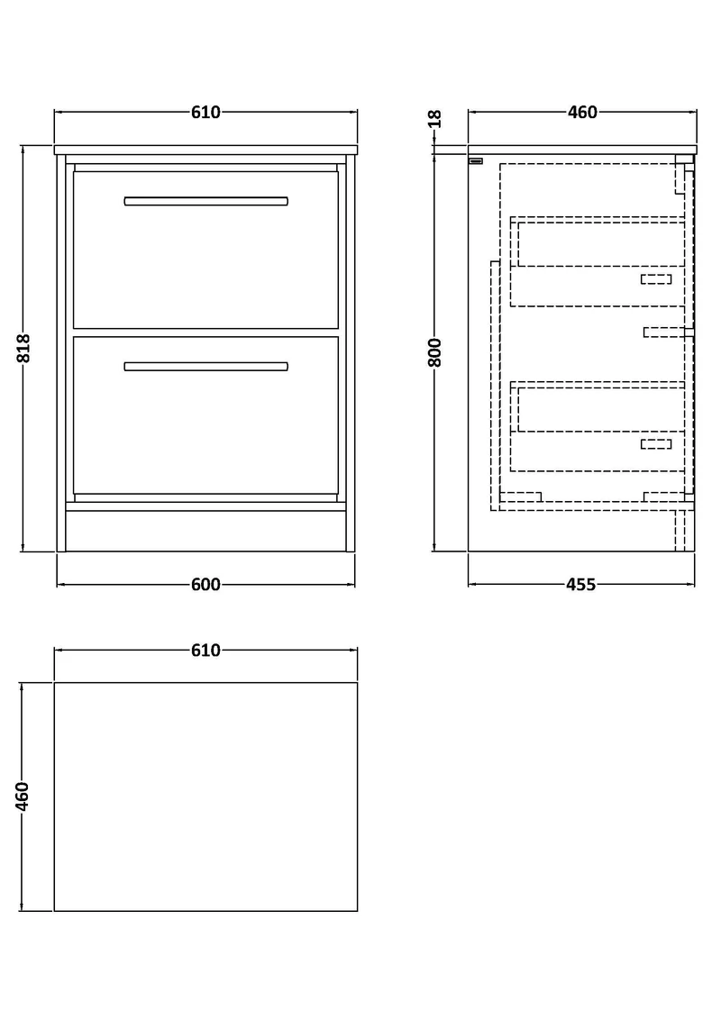 Lille 600mm Floor Standing 2 Drawer Vanity Unit & Grey Marble Worktop - Graphite Grey Woodgrain