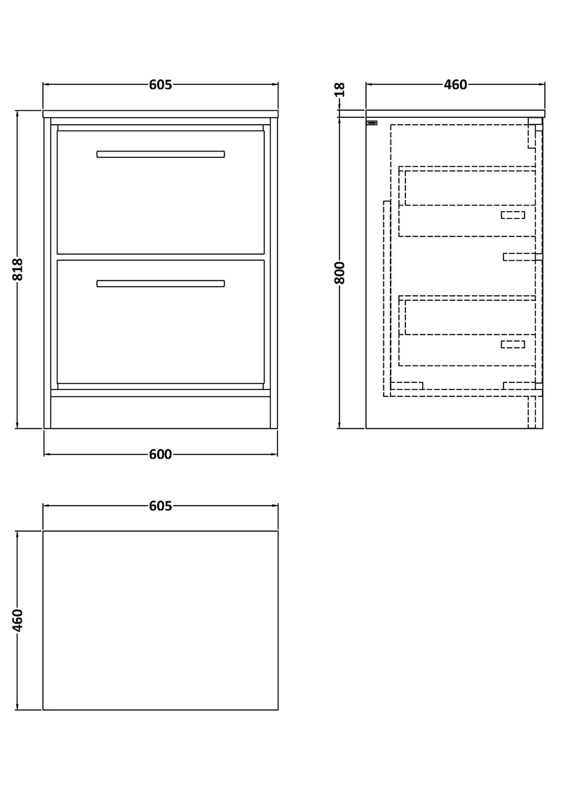 Lille 600mm Floor Standing 2 Drawer Vanity Unit & Worktop - Graphite Grey Woodgrain