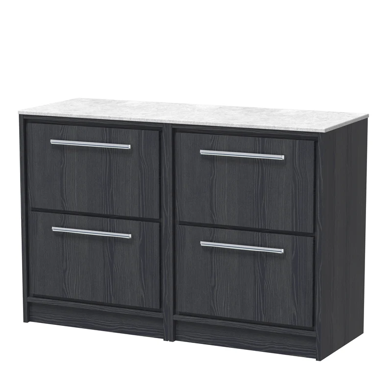 Lille 1200mm Floor Standing 4 Drawer Vanity Unit & White Marble Worktop - Graphite Grey Woodgrain