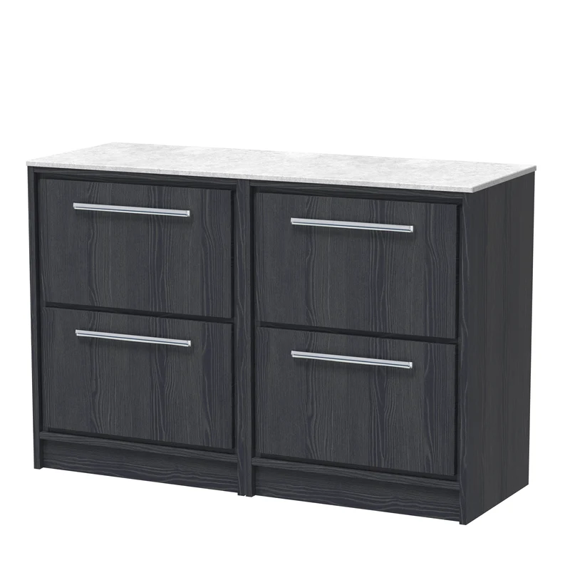 Lille 1200mm Floor Standing 4 Drawer Vanity Unit & White Marble Worktop - Graphite Grey Woodgrain