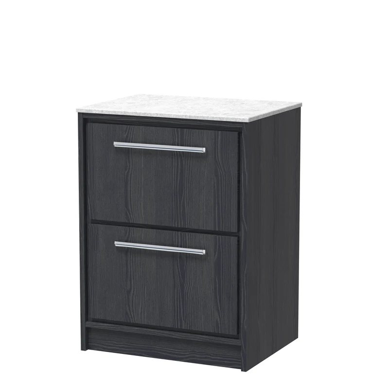 Lille 600mm Floor Standing 2 Drawer Vanity Unit & White Marble Worktop - Graphite Grey Woodgrain