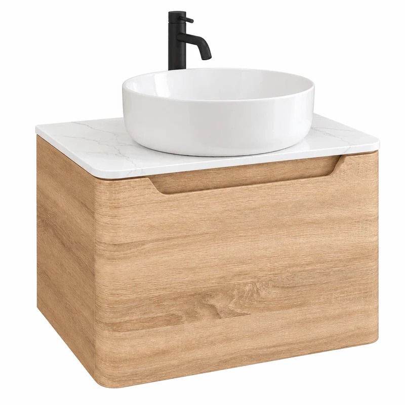 Camden 600mm Wall Hung Vanity Unit & Worktop - Bardolino Oak