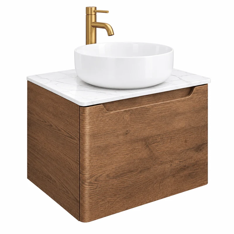 Camden 600mm Wall Hung Vanity Unit & Worktop - Chestnut