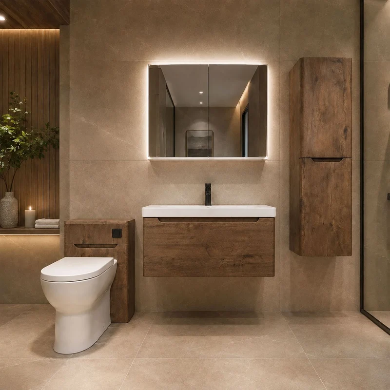 Camden 800mm 1 Drawer Wall Hung Vanity Unit and basin - Chestnut
