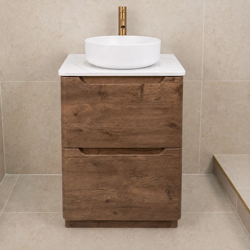 Camden 600mm Floor Standing Vanity Unit & Worktop - Chestnut