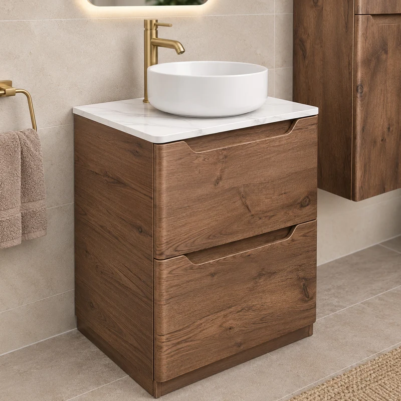 Camden 600mm Floor Standing Vanity Unit & Worktop - Chestnut