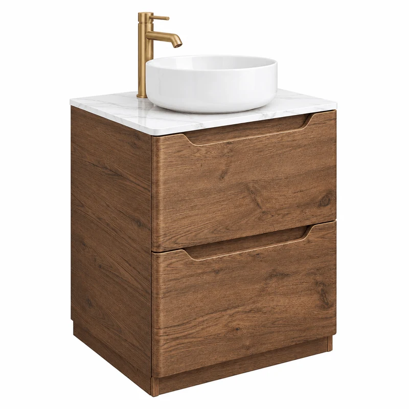 Camden 600mm Floor Standing Vanity Unit & Worktop - Chestnut
