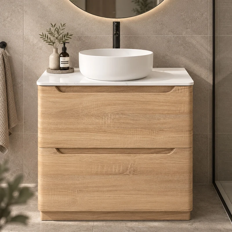 Camden 800mm Floor Standing Vanity Unit & Worktop - Bardolino Oak