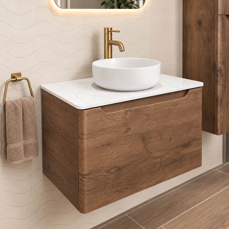Camden 800mm Wall Hung Vanity Unit & Worktop - Chestnut