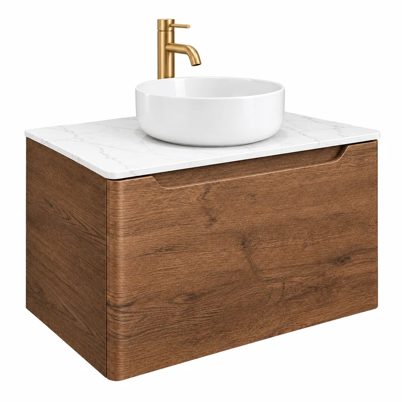 Camden 800mm Wall Hung Vanity Unit & Worktop - Chestnut
