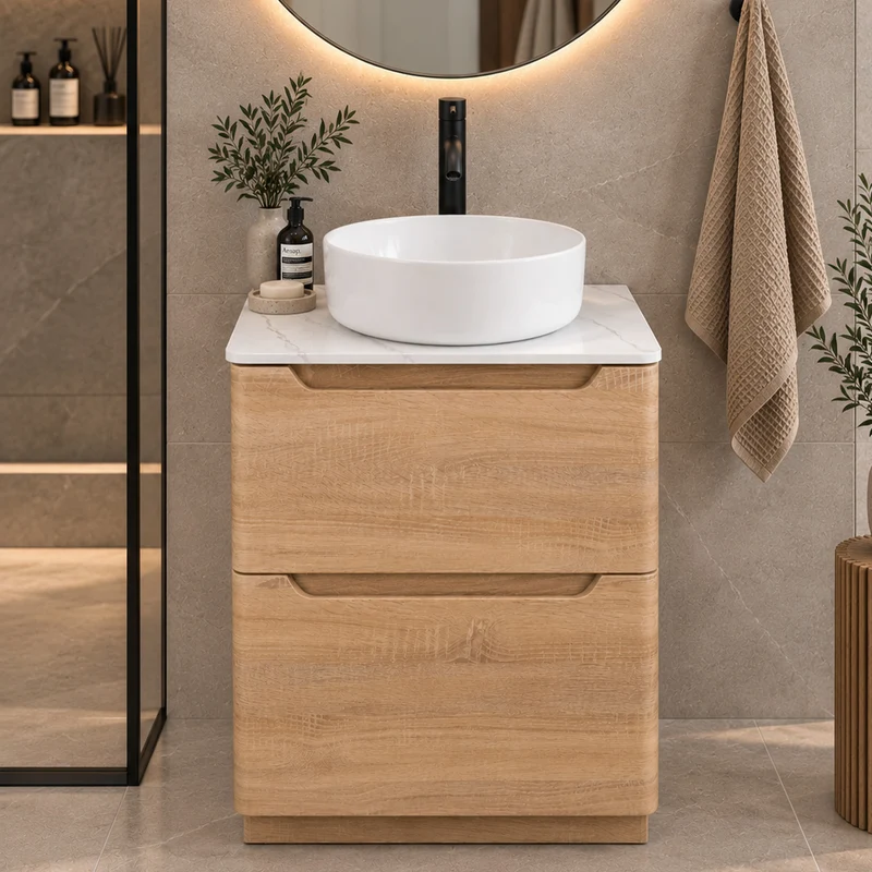Camden 600mm Floor Standing Vanity Unit & Worktop - Bardolino Oak
