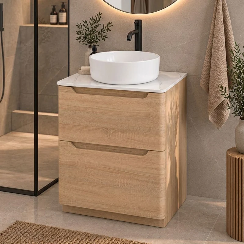 Camden 600mm Floor Standing Vanity Unit & Worktop - Bardolino Oak